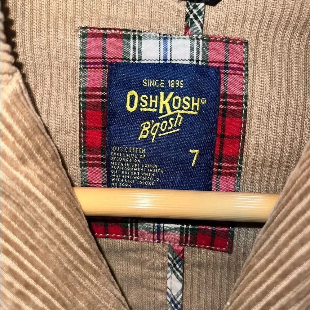 OshKosh B’gosh Boys Size 7 Tan Corduroy Blazer Plaid Lined Jacket